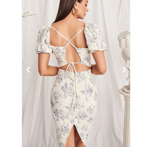 NEW SEASON Lavish Alice broderie gathered strappy back midi in porcelain - Picture 3 of 9
